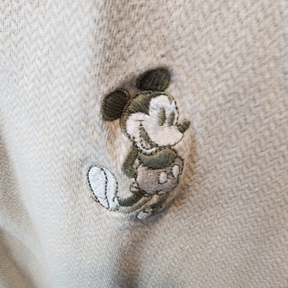 Walt Disney World 3 Button Mens Shirt XL embroidered Mickey Mouse Beige - Picture 3 of 6